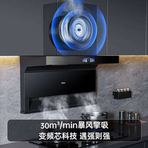 海尔（Haier）变频抽油烟机静音家用烟灶套装30立方大吸力厨房顶侧底双三吸燃气灶具二件套自清洁吸排烟机EC739 【两件套】聚能天然气灶Q2BE6T+EC739UD