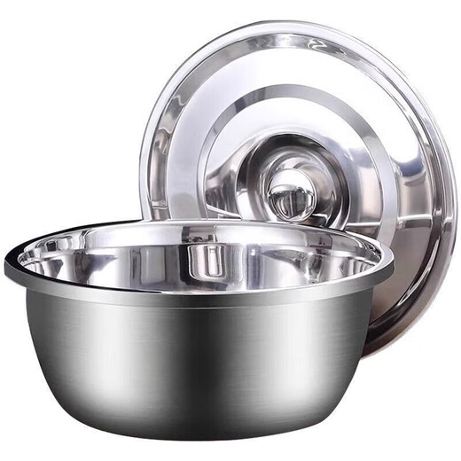 Extra thick stainless steel basin set with lid, household egg and dough baking basin, thickened soup basin, vegetable basin, oil basin, extra thick lard basin 20cm with dust cover