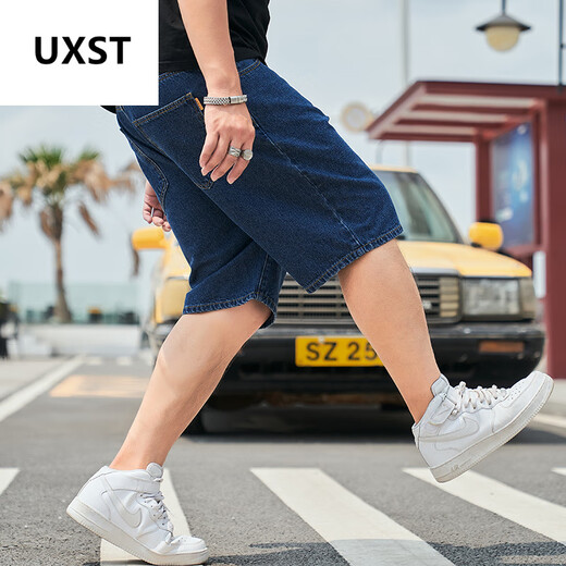 UXST大码牛仔五分裤肥佬短裤男宽松胖子加肥加大夏季薄款斤男装潮 浅蓝YZX9904 短裤 30