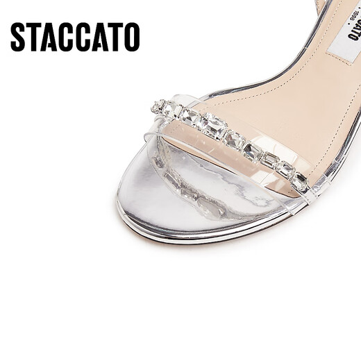 Sijiatu 2025 Sommer Märchenstil Sauerstoffschuhe Einstreifen Sandalen Dicke Ferse Frauen Sandalen EF701BL5 Clear Silber 36