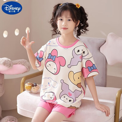 迪士尼（Disney）甜美可爱女童家居服套装优质棉少女款夏季短袖短裤甜美睡衣女孩 687莫代尔 155 大童M码 建议身高155-160CM
