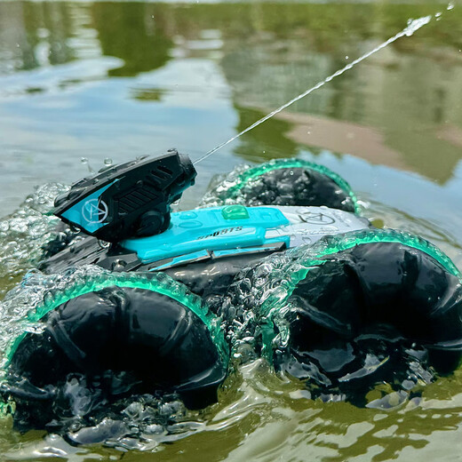 Chi Xing 2025 Neue QR-Fernbedienung Amphibienfahrzeug doppelseitig Rolling Automatisch wasserdichte Geste Sensing Offroad Tank Boy und Child [Bright Dream Blue] Handle + Watch Fernbedienungssteuer-Griff-Fernbedienung Deluxe-Paket: vier Batterien