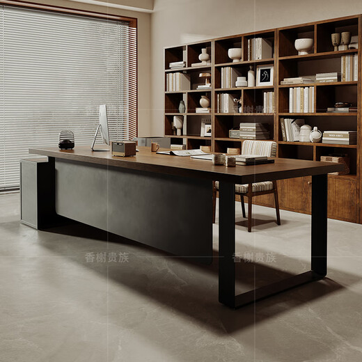 Champs Noble General Manager Office Log Large Board Desk with Side Cabinets High-end All Solid Wood Executive Desk Boss Desk Workbench Pine Table 180L*80W*75H*Thickness 5cm Cabinet 150L*35W*61H