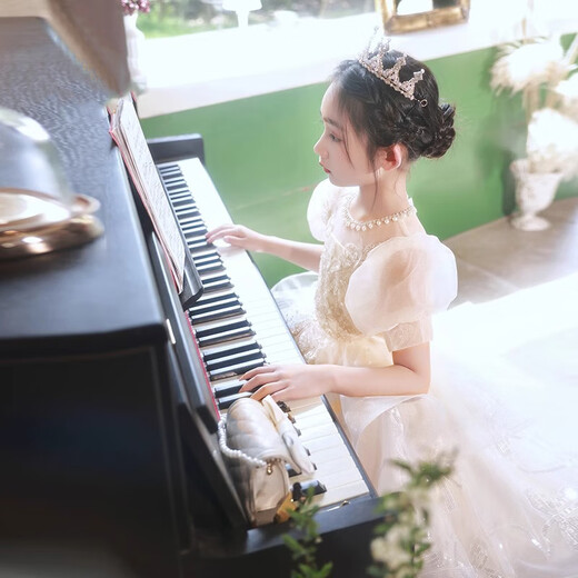 安妮优儿公主裙女童高端礼服花童女孩礼服儿童主持人钢琴演出服 香槟  120
