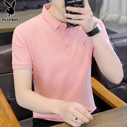 Playboy (Playboy) Camiseta de manga corta para hombres Polo Summer Summer Silk Silk Top Relling High-Men's Relling Pink XL