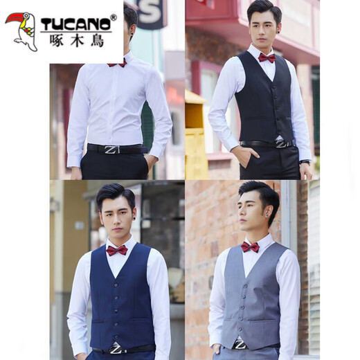 啄木鸟伴郎服兄弟西服套装婚礼衬衣西装礼服兄弟团衣服男结婚春秋季外套 黑色(马甲+衬衫+西裤+领结) XL -西裤尺码可备注