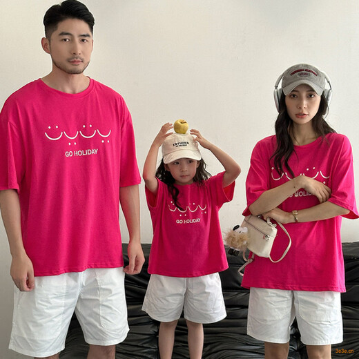 G.duck little yellow duck parent-child wear summer 2025 new style family of three or four full family wear short-sleeved T-shirt suit mother and daughter wear rose red smiling face short-sleeved 150 recommended for 11~12 years old 140-150cm cm