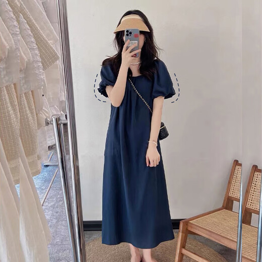Jingqi (JOYNCLEON) maternity dress summer thin dress trendy mother fresh maternity summer dress small Korean version maternity dress blue XXL