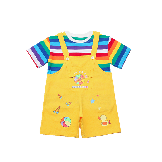 G.DUCKKIDS小黄鸭男童女童套装夏季薄款儿童演出服姐弟背带裤班服卡通校园服 黄色背带裤套装 140 cm