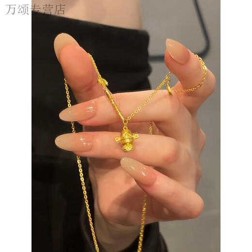 MHFDO999 pure gold God of Wealth pendant necklace copper coin blessing word transfer beads Chinese style design clavicle chain little God of Wealth God of Wealth