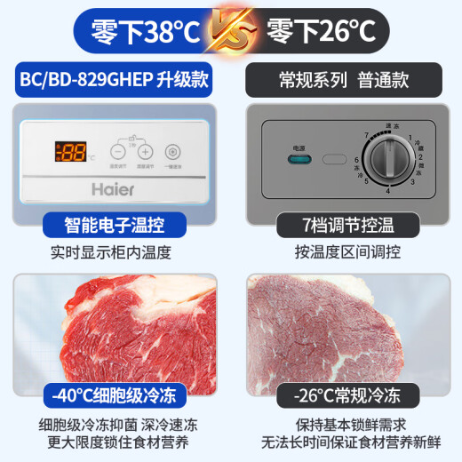 海尔（Haier）冰柜商用大容量双开门零下-38度超低温细胞级冷冻茶叶海鲜速冻300/500升以上卧式冰箱冷藏冷冻冰柜 829升-38度速冻商用双开门长2.1米 829L