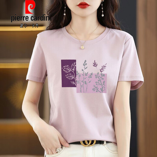 Pierre Cardin reines Baumwoll-Kurzärärt-T-Shirt für Frauen losen einfaches Temperament altersreduzierendes rosa T-Shirt-Hemd Sommer 2025 Neue Top 6172