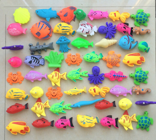 Other homes Tiantian children's fishing toy fishing rod magnetic double-sided three-dimensional fish set large fishing rod 50 fish 2 shrimp fishing rod 2 net fishing 2 buckets