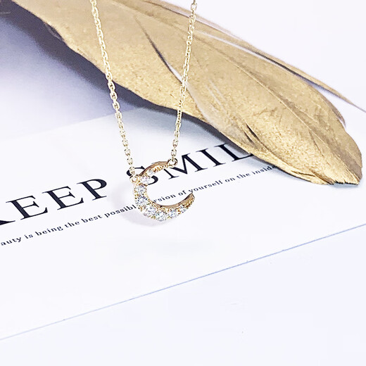 Shengbei stone clavicle chain pendant for women 18K gold curved moon pendant heart-shaped necklace internet celebrity ins trend necklace 18K gold