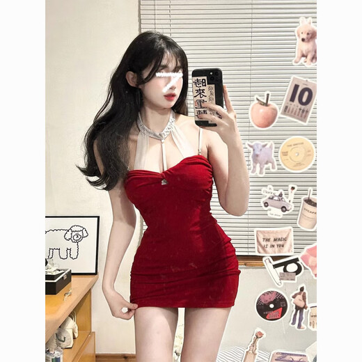 忆静萱（YIJINGXUAN）夜店2025春季新年战袍红色抹胸连衣裙女辣妹紧身收腰内搭打底包臀 红色/RED【显身材巨好看】 M 建议【90-105斤】