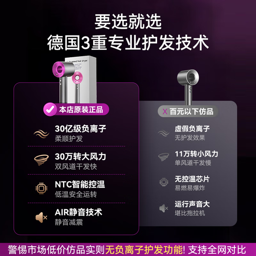 Chizu Huaqiangbei Sen series 4.5 billion negative ions, leafless hair dryer, home silent negative ions, high power, no harm to hair, high speed and high wind Sen hair dryer, constant temperature hair care, peak version, rose red, 4.5 billion negative ions, hair care, silent style/5 seconds quick drying, top ten brands of hair dryers, dynamic hot and cold air hair care, 1.8 meters long