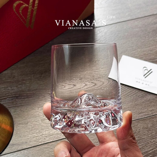 VIANASA S Mount Fuji cup, second-hand iceberg cup, household hot water crystal glass, whiskey cup, foreign wine cup, gift box, high transparency iceberg cup, single black and white gift box