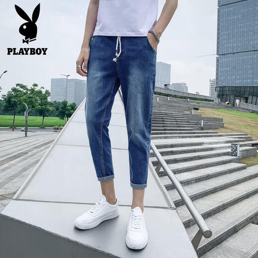 Playboy (Playboy) Hosen für Männer lässige Hosen für Sommer tragen lose und vielseitige trendige Kumpelhosen Straight Jeans für Männer Sommer dünne Männerhosen 673 hellblau/elles Seil XL sammeln Sie Priorität Lieferung]