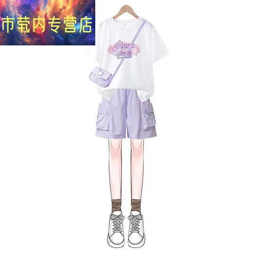 酷章（KUZHANG）女童夏装套装2025新款洋气女大童时髦短袖短裤两件套夏季儿童女孩 9928紫色+18442白色套装 10XL 170 170cm cm