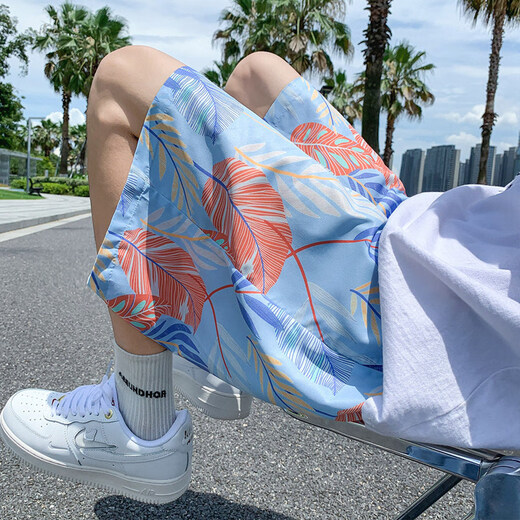 Jueshao Beach Shorts Herren Sommer dünn, schnell trocknend schwimmtrendy gedruckt große Shorts Loose Pyjamas Casual Five-Crisp-Hosen 677 Weiß 2xl