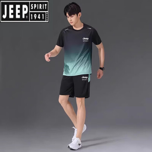 Jeep Spirit Sports Ice Silk Supt Fort-Forted Fot Shirt Mens Mensh's Chem's Dry Comploy Comploed Comse Comse Summer Jersey Basketball Badminton Forment JP-9901 Черный и серый костюм m