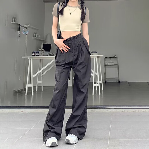 American Hot Girl Workhose für Frauen im Sommer 2025 Neue Drawess lose vielseitige Typants Zwei-Wear-Sporthosen dunkelgrau [My-688] 3xl