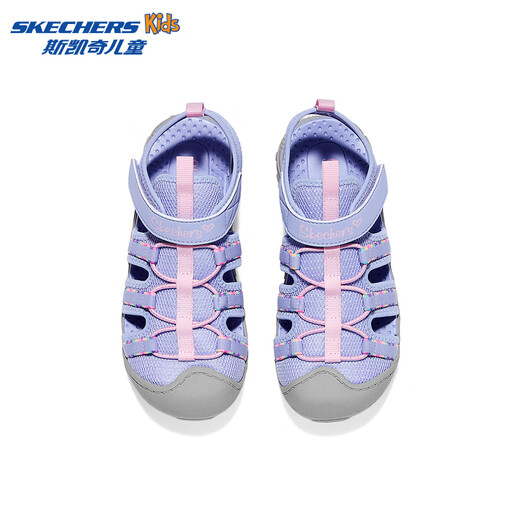 Skechers Children's Beach Shoes Outdoor Wear-Resistant Round Toe Velcro Sandals Breathable Anti-Slip Summer Comfortable Casual Shoes Purple/Pink/LVLP 27.5