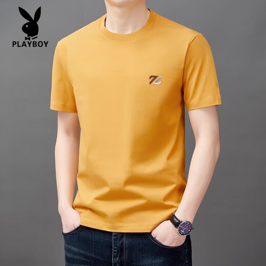 花花公子（PLAYBOY）纯棉短袖t恤男士夏季新薄款半袖上衣休闲潮流凉感t恤男装舒适 YS9921灰色 均码 105【90-110斤】