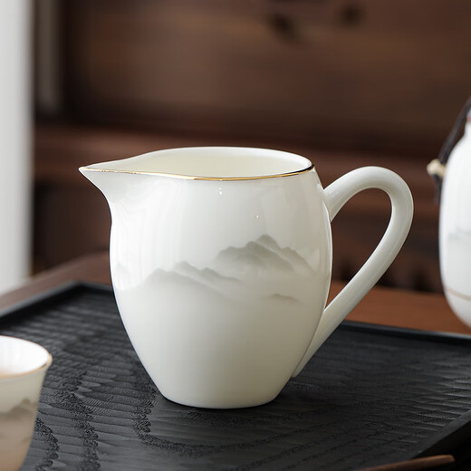 ENSHOUSU MUTTON FAT JADE PORCELAINE BEAUTÉE FAIR Cup dehua Porcelain White Ceramic Teapot Tea Divider Kung Fu Tea Set the the tasse Diviseur de thé 12023HRM [Dessin en or] Mutton Fat Jade Beauty Fair Cup a des dimensions sur l'image