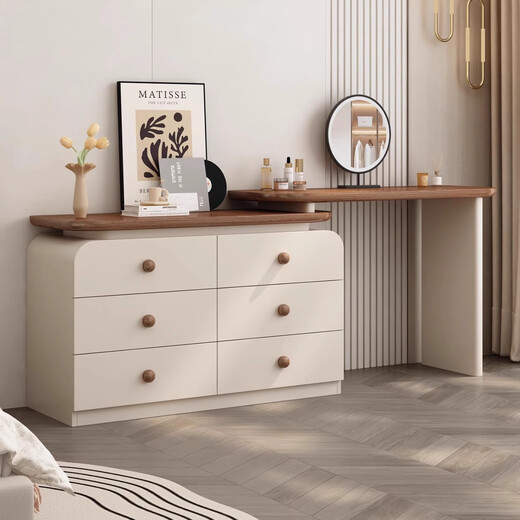 Naihe 2025 new style bedroom medieval cream style dressing table simple modern walnut drawer cabinet integrated solid wood dressing table walnut 120 dressing table + six drawer cabinet (without mirror)