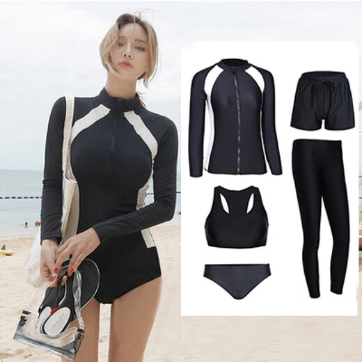 Aowansen couple diving suits for women split long sleeve sun protection jellyfish suit snorkeling suit surf suit men's suit slimming swimsuit 9901 women's style (five-piece set) M