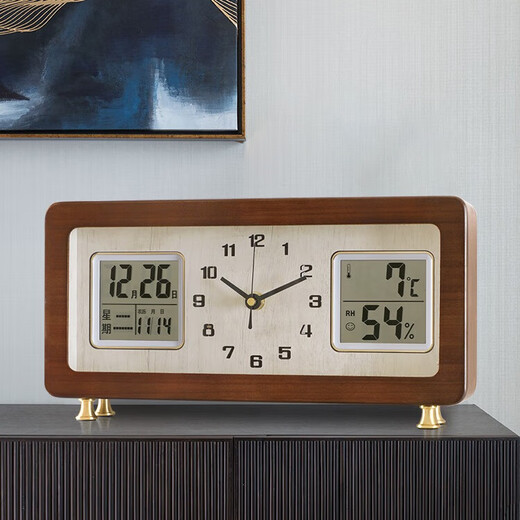 Combas new Chinese style solid wood desk clock living room pendulum clock desk clock perpetual calendar desktop clock TV cabinet ornaments home clock solid wood desk clock 399 (20*16cm)