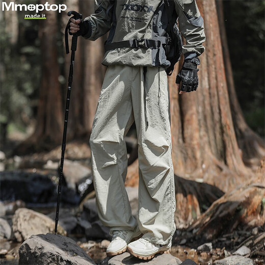 MMOPTOP outdoor ice silk work pants for summer men's light and cool breathable paratrooper casual pants MXXK22 apricot color L