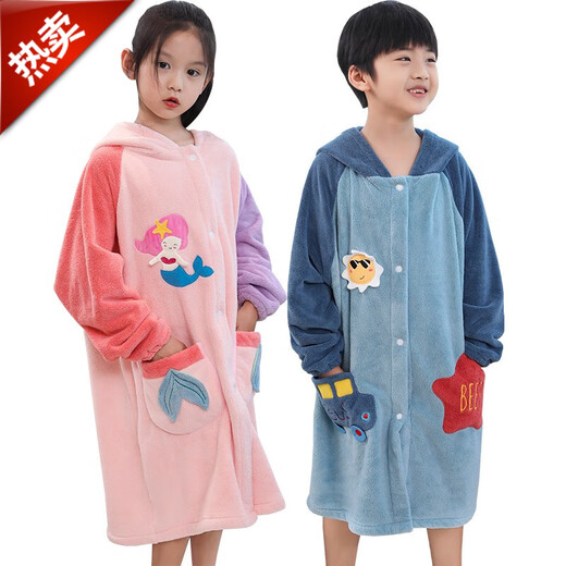 Baifei bath towel can be worn and wrapped around boys and girls bath skirt cloak long-sleeved water-absorbent quick-drying non-pure cotton water-absorbent children's bathrobe children's bathrobe-Green Dinosaur (large size) suitable for height