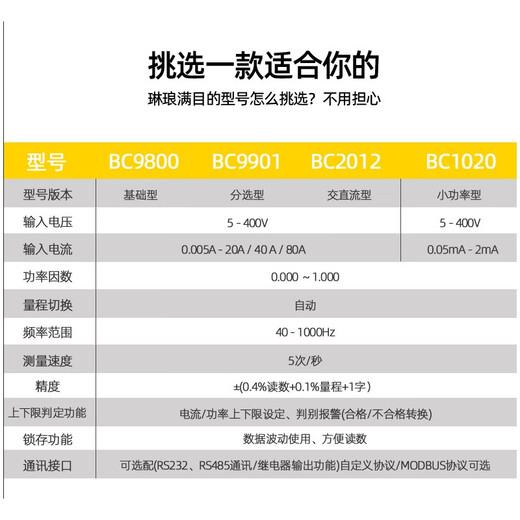 智能电参数测量仪99019800交直流数字功率测试仪表计量高精度 BC9901报警型20A
