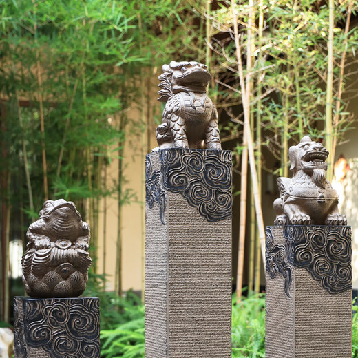 Horse-tethering stake stone carving Pixiu antique horse-tethering pillar Kirin door ornaments courtyard garden layout landscaping decorative column Kirin 108cm