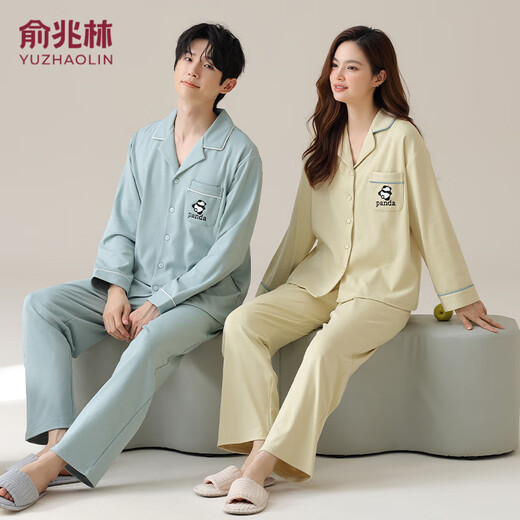 单南卫睡衣情侣纯棉春秋长袖大码薄款夏季休闲外穿男女家居服套装 02D16805 M 女-