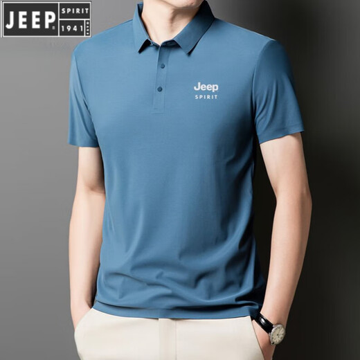 Jeep Spirit Neues komfortables Polo-Hemd Herreneis Seiden kurzärmelig T-Shirt Summer Revers Anti-Falten-Geschäft und lässige und ältere halbärmelige Jeep12358 Ice Seide Polo-Hemd/Obsidian Black L [110-125jin [Jin gleich 0,5 kg]]