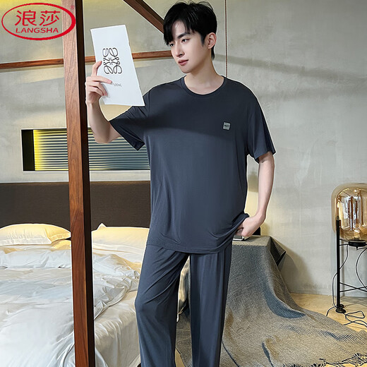 
LangSha men's pajamas summer short-sleeved trousers cotton loose plus size young middle-aged dad breathable home clothing sports suit A short-sleeved trousers men 2677 L men (95-120 Jin [Jin equals 0.5 kg])