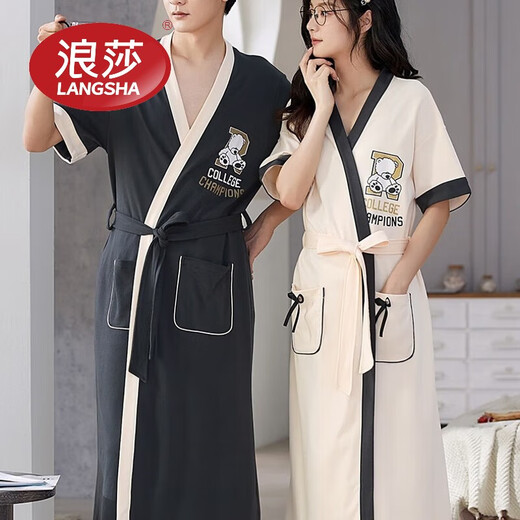LangSha brand new nightgown couple pajamas for men and women for all seasons pure cotton bathrobe style spring and autumn men's long bathrobe SD2264 long-sleeved style XL male recommended 120-140Jin Jin equals 0.5 kg