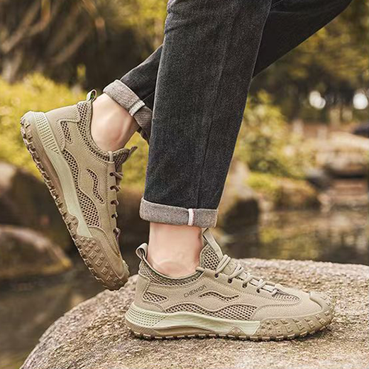 
Aizunshi men's shoes summer mesh labor protection shoes electric welding work site shoes for men's non-slip new Jiefang hiking shoes Khaki 42