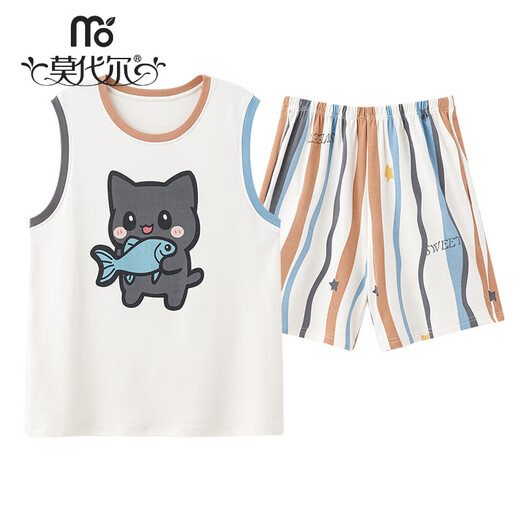 莫代尔夏季新款棉质背心短裤家居服套装女无袖宽松卡通印花休闲睡衣 AG829女 M