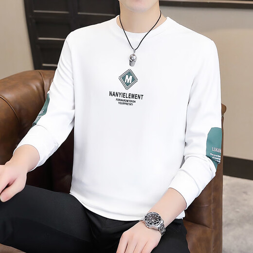 常缕竺男士薄款卫衣春秋新款圆领打底衫中青年时尚长袖T恤衫百搭潮流 焦糖XQ9905【不加绒】 L