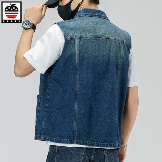 Aemape Apple Light Color Großgröße Lose Jeansweste für Männer und Frauen Frühling und Sommer Trendy Marke Retro Workwear lässig Ärmele Horse Clip Weste 6231# Retro Blue 4xl (Empfohlen 190-205 Jin [Jin gleich 0,5 kg]))