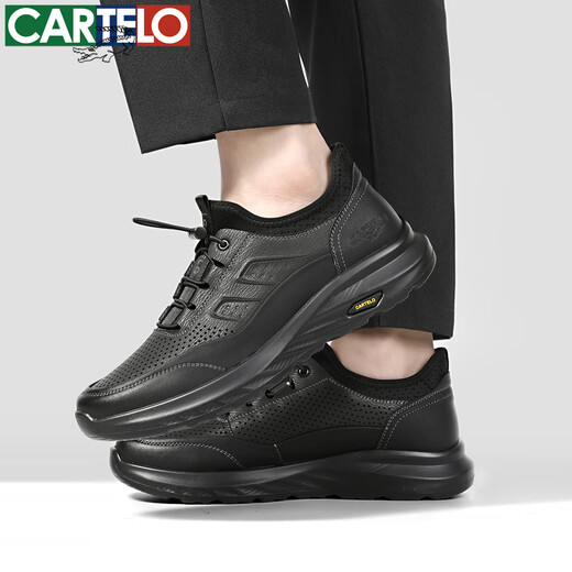 Cartelo Herrenschuhe Sommer atmungsaktive Geschäftssneaker Herrenschuhe Herren hohl Casual Lederschuhe 5219K Schwarz 42
