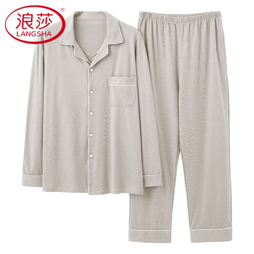 浪莎（LangSha）纯棉睡衣男士春秋季长袖开衫家居服可外穿秋冬薄款大码两件套 JX12210 L