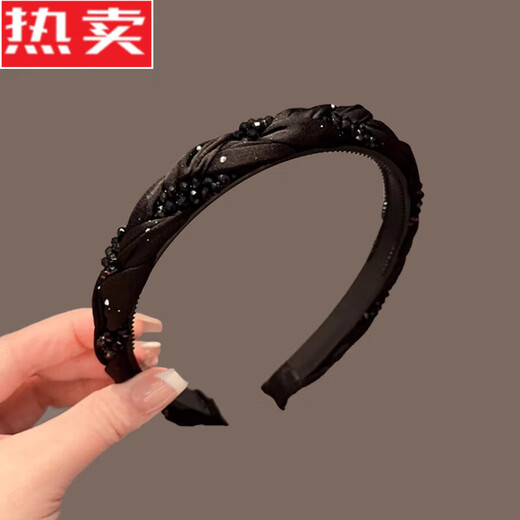 SNQP rhinestone high-end exquisite high skull headband for women 2025 new style headband style face wash hairpin headwear A2-4-3 black rhinestone twist headband