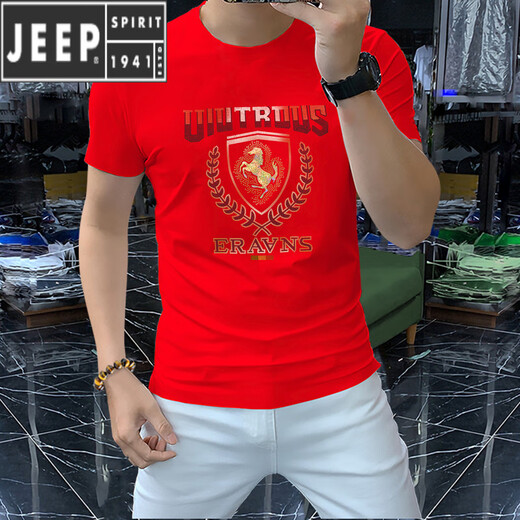 JEEP SPIRIT2025 short-sleeved T-shirt for men's mercerized cotton half-sleeved European and American hot diamond European station round neck slim ice silk sequin A838 black 2XL