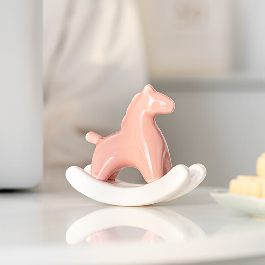 HOI KONG creative ceramic rocking horse interesting small ornaments new Chinese style national trend small pink horse tea space tea room tea table decoration national style ceramic rocking horse cyan
