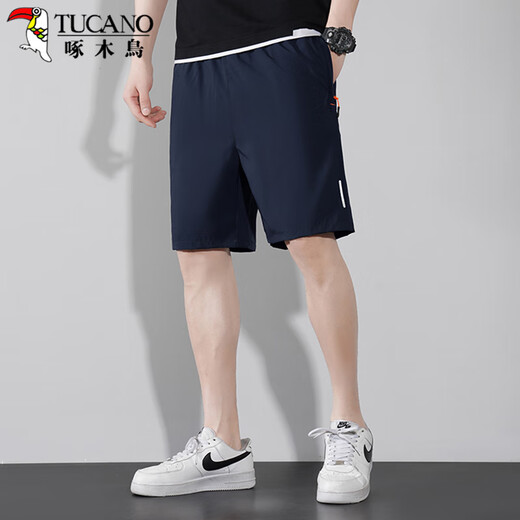 Woodpecker (TUCANO) shorts men's summer lightweight, breathable and comfortable five-quarter pants casual loose versatile sweatpants men's dark blue 3XL